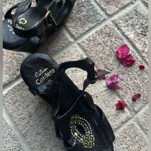 Calleen Cordero Boho leather beaded wedges